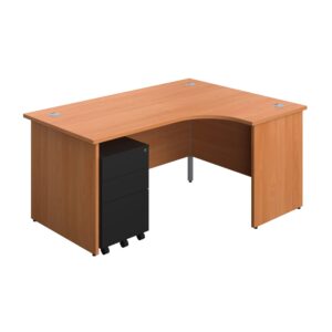 Panel Right Hand Radial Desk + 3 Drawer Steel Mobile Pedestal Bundle
