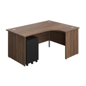 Panel Right Hand Radial Desk + 3 Drawer Steel Mobile Pedestal Bundle
