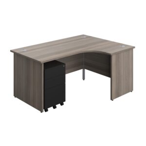 Panel Right Hand Radial Desk + 3 Drawer Steel Mobile Pedestal Bundle