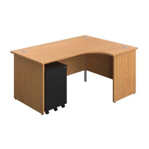 Panel Right Hand Radial Desk + 3 Drawer Steel Mobile Pedestal Bundle