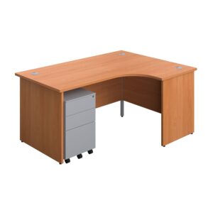 Panel Right Hand Radial Desk + 3 Drawer Steel Mobile Pedestal Bundle