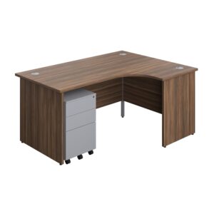 Panel Right Hand Radial Desk + 3 Drawer Steel Mobile Pedestal Bundle