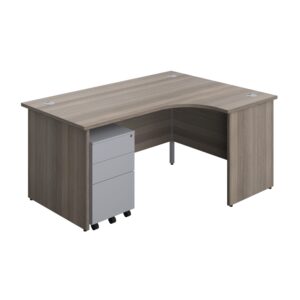 Panel Right Hand Radial Desk + 3 Drawer Steel Mobile Pedestal Bundle