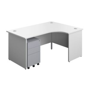 Panel Right Hand Radial Desk + 3 Drawer Steel Mobile Pedestal Bundle