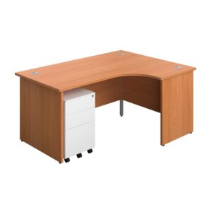 Panel Right Hand Radial Desk + 3 Drawer Steel Mobile Pedestal Bundle