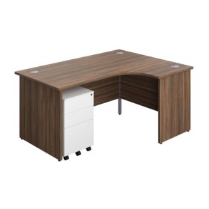 Panel Right Hand Radial Desk + 3 Drawer Steel Mobile Pedestal Bundle
