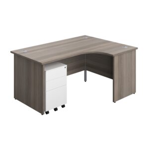 Panel Right Hand Radial Desk + 3 Drawer Steel Mobile Pedestal Bundle