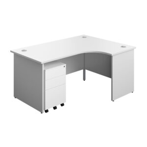 Panel Right Hand Radial Desk + 3 Drawer Steel Mobile Pedestal Bundle