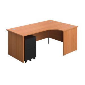 Panel Right Hand Radial Desk + 3 Drawer Steel Mobile Pedestal Bundle