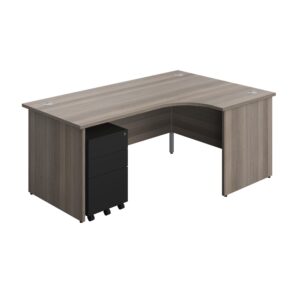 Panel Right Hand Radial Desk + 3 Drawer Steel Mobile Pedestal Bundle