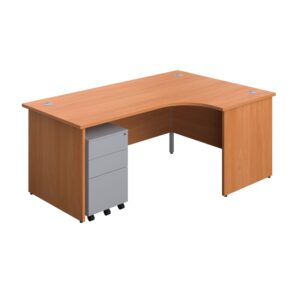 Panel Right Hand Radial Desk + 3 Drawer Steel Mobile Pedestal Bundle