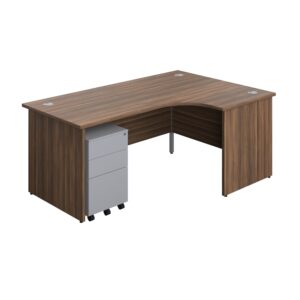 Panel Right Hand Radial Desk + 3 Drawer Steel Mobile Pedestal Bundle