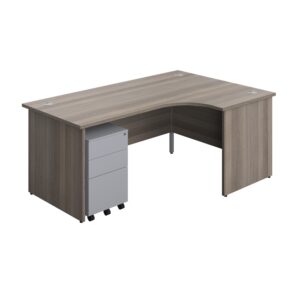 Panel Right Hand Radial Desk + 3 Drawer Steel Mobile Pedestal Bundle
