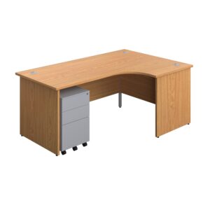 Panel Right Hand Radial Desk + 3 Drawer Steel Mobile Pedestal Bundle