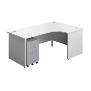 Panel Right Hand Radial Desk + 3 Drawer Steel Mobile Pedestal Bundle