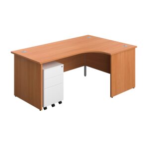 Panel Right Hand Radial Desk + 3 Drawer Steel Mobile Pedestal Bundle