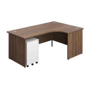 Panel Right Hand Radial Desk + 3 Drawer Steel Mobile Pedestal Bundle