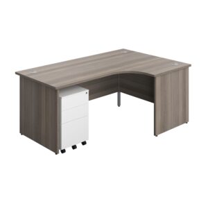 Panel Right Hand Radial Desk + 3 Drawer Steel Mobile Pedestal Bundle
