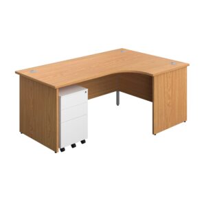 Panel Right Hand Radial Desk + 3 Drawer Steel Mobile Pedestal Bundle