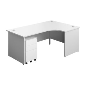 Panel Right Hand Radial Desk + 3 Drawer Steel Mobile Pedestal Bundle
