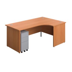 Panel Right Hand Radial Desk + 3 Drawer Slimline Steel Mobile Pedestal Bundle