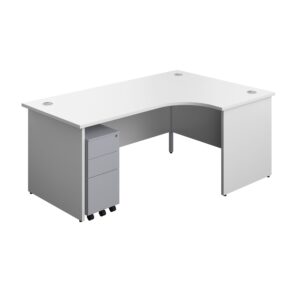Panel Right Hand Radial Desk + 3 Drawer Slimline Steel Mobile Pedestal Bundle