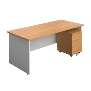 Panel Plus Rectangular Desk + 2 Drawer Mobile Pedestal Bundle