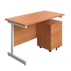 Single Upright Rectangular Desk + Mobile 2 Drawer Pedestal
