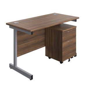 Single Upright Rectangular Desk + Mobile 2 Drawer Pedestal