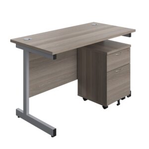 Single Upright Rectangular Desk + Mobile 2 Drawer Pedestal