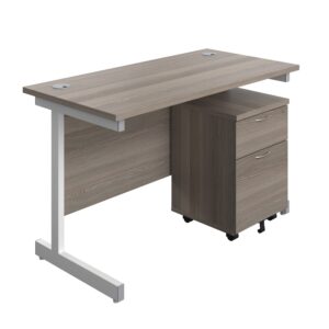 Single Upright Rectangular Desk + Mobile 2 Drawer Pedestal