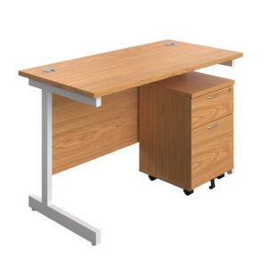 Single Upright Rectangular Desk + Mobile 2 Drawer Pedestal
