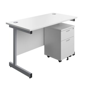 Single Upright Rectangular Desk + Mobile 2 Drawer Pedestal