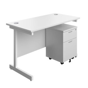 Single Upright Rectangular Desk + Mobile 2 Drawer Pedestal
