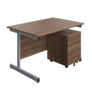 Single Upright Rectangular Desk + Mobile 2 Drawer Pedestal