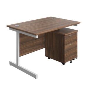 Single Upright Rectangular Desk + Mobile 2 Drawer Pedestal