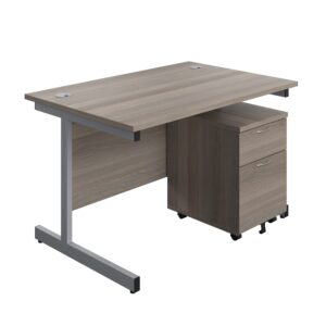Single Upright Rectangular Desk + Mobile 2 Drawer Pedestal