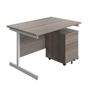 Single Upright Rectangular Desk + Mobile 2 Drawer Pedestal
