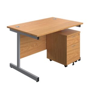 Single Upright Rectangular Desk + Mobile 2 Drawer Pedestal