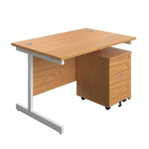 Single Upright Rectangular Desk + Mobile 2 Drawer Pedestal