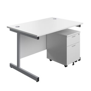 Single Upright Rectangular Desk + Mobile 2 Drawer Pedestal