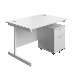 Single Upright Rectangular Desk + Mobile 2 Drawer Pedestal