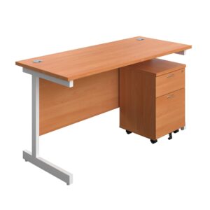 Single Upright Rectangular Desk + Mobile 2 Drawer Pedestal