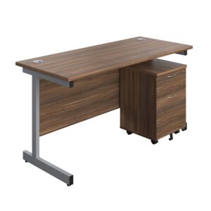 Single Upright Rectangular Desk + Mobile 2 Drawer Pedestal