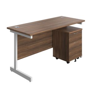 Single Upright Rectangular Desk + Mobile 2 Drawer Pedestal