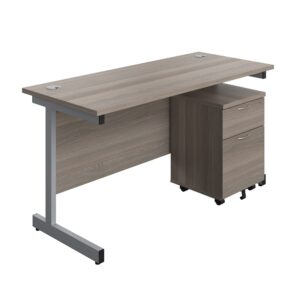 Single Upright Rectangular Desk + Mobile 2 Drawer Pedestal