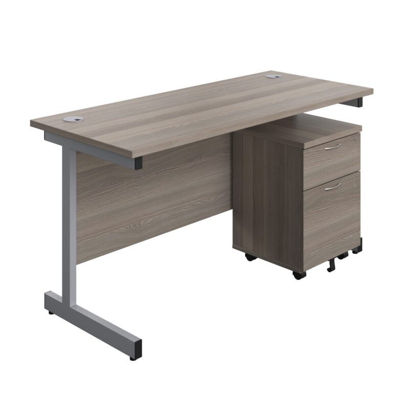 Single Upright Rectangular Desk + Mobile 2 Drawer Pedestal