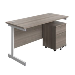Single Upright Rectangular Desk + Mobile 2 Drawer Pedestal