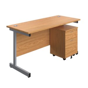 Single Upright Rectangular Desk + Mobile 2 Drawer Pedestal
