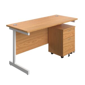 Single Upright Rectangular Desk + Mobile 2 Drawer Pedestal